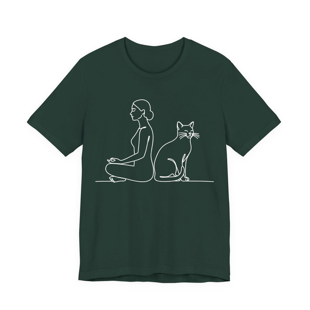 Minimalist Woman and Cat Meditation T-Shirt