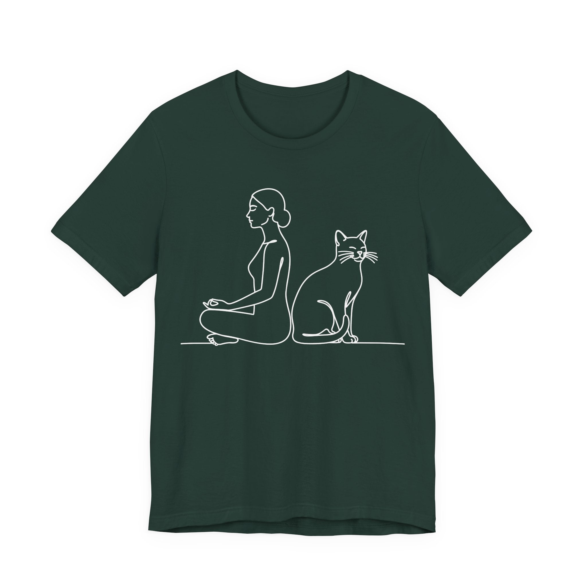 Minimalist Woman and Cat Meditation T-Shirt