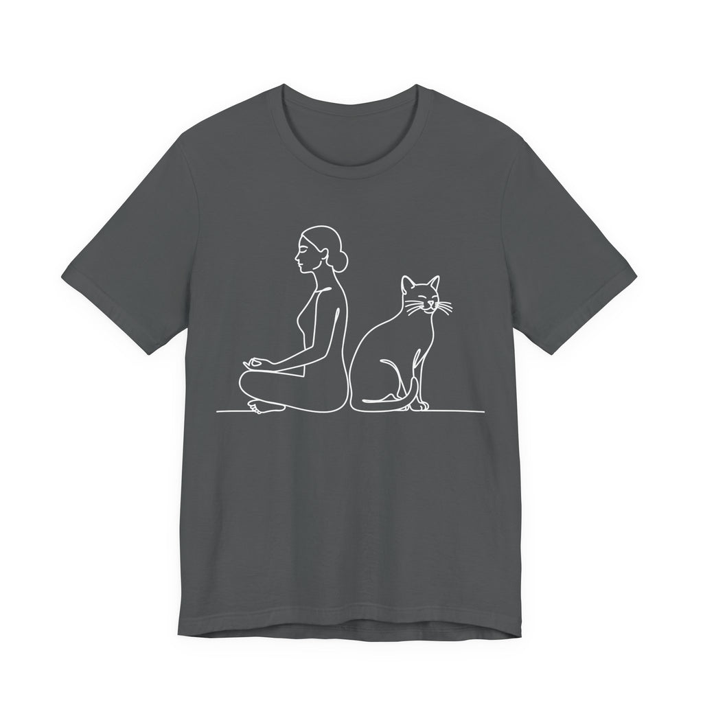 Minimalist Woman and Cat Meditation T-Shirt