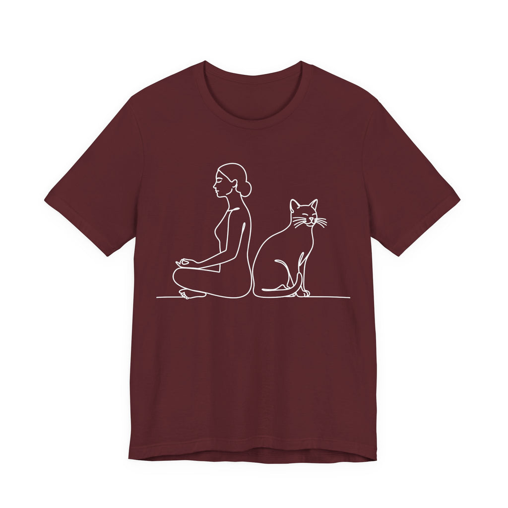 Minimalist Woman and Cat Meditation T-Shirt