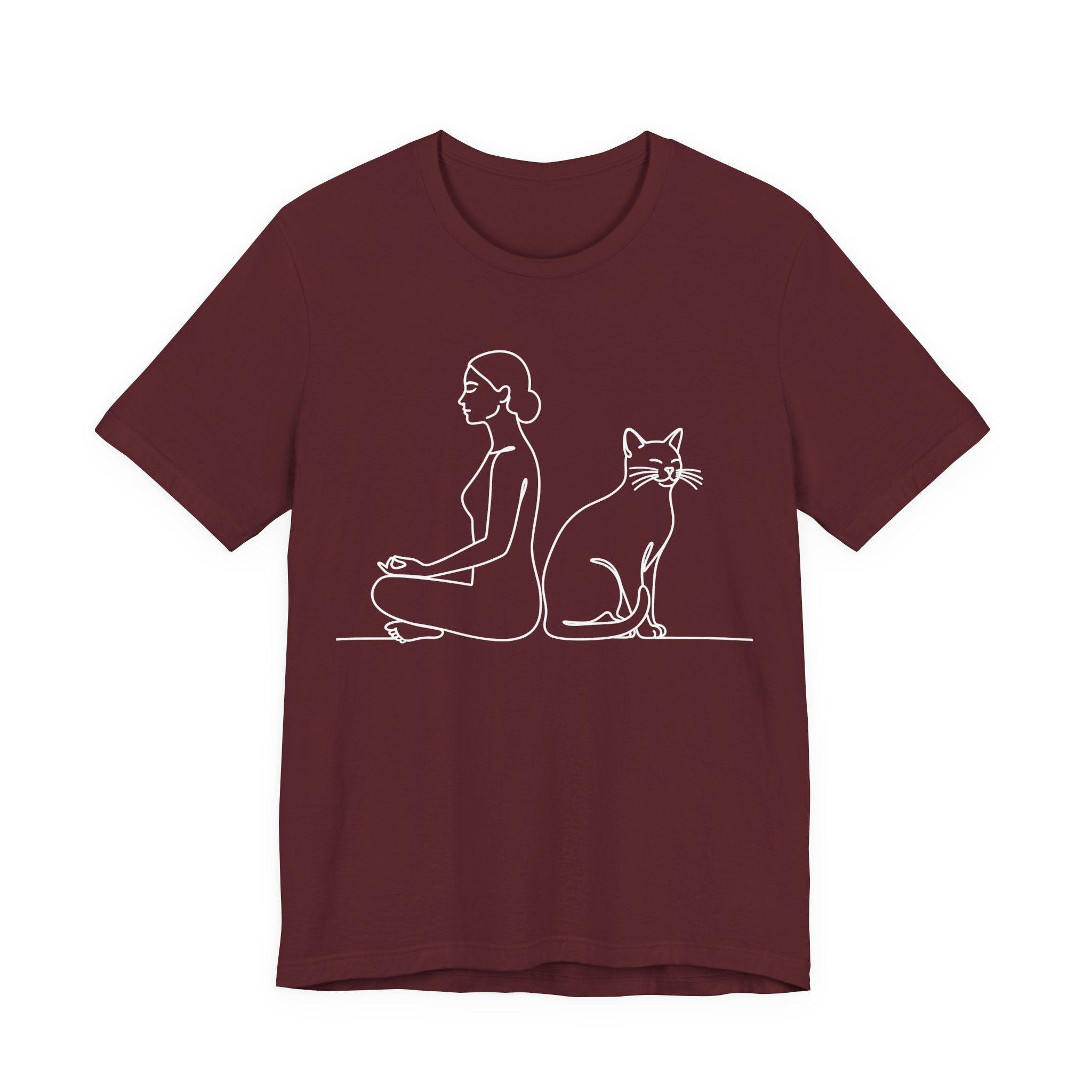 Minimalist Woman and Cat Meditation T-Shirt