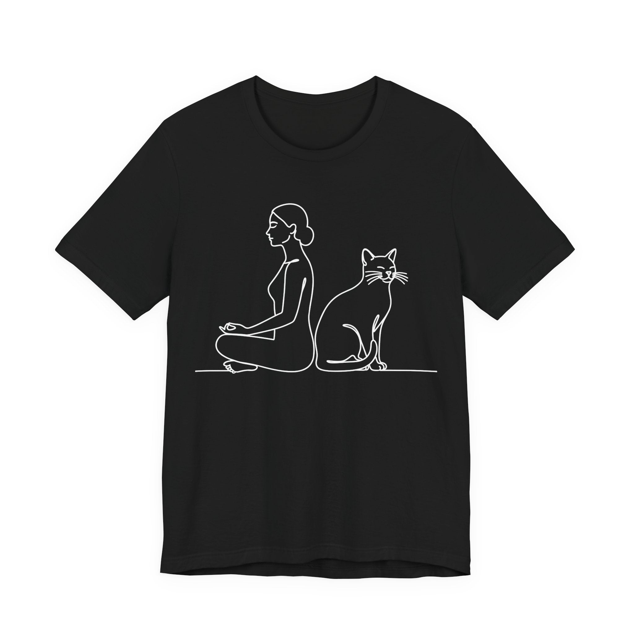Minimalist Woman and Cat Meditation T-Shirt