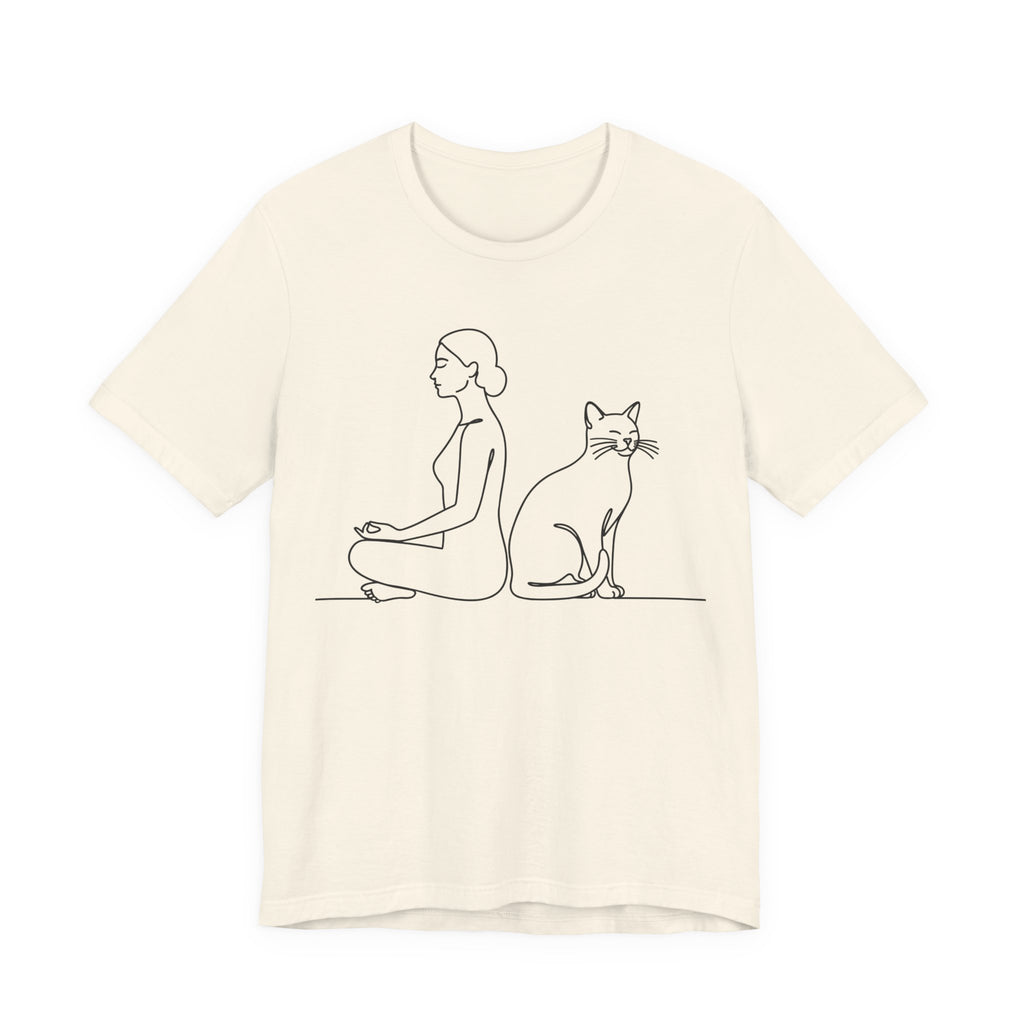 Minimalist Woman and Cat Meditation T-Shirt