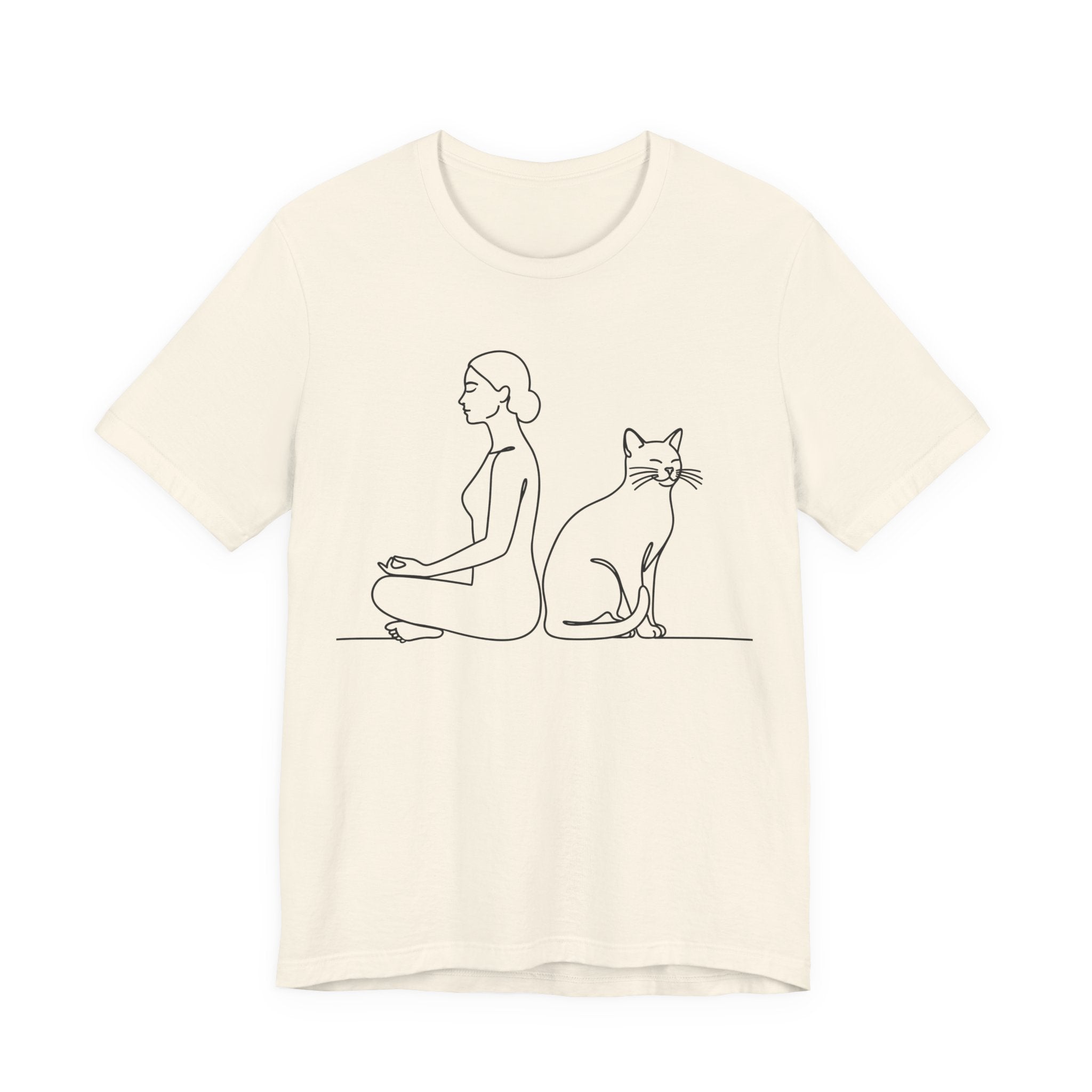 Minimalist Woman and Cat Meditation T-Shirt