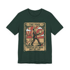 Green Tee with Vintage tarot card with a man holding a laptop, a striped cat, and text “Trusted My Boss Not My Cat”