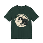 Green Tee with Black-and-white cat at a laptop beneath “This Is My Anti-Networking Outfit” in a circular retro design
