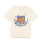 Cream Tee with Sleeping orange tabby curled on a laptop with the text “None of Your Emails Are Finding Me Offline”