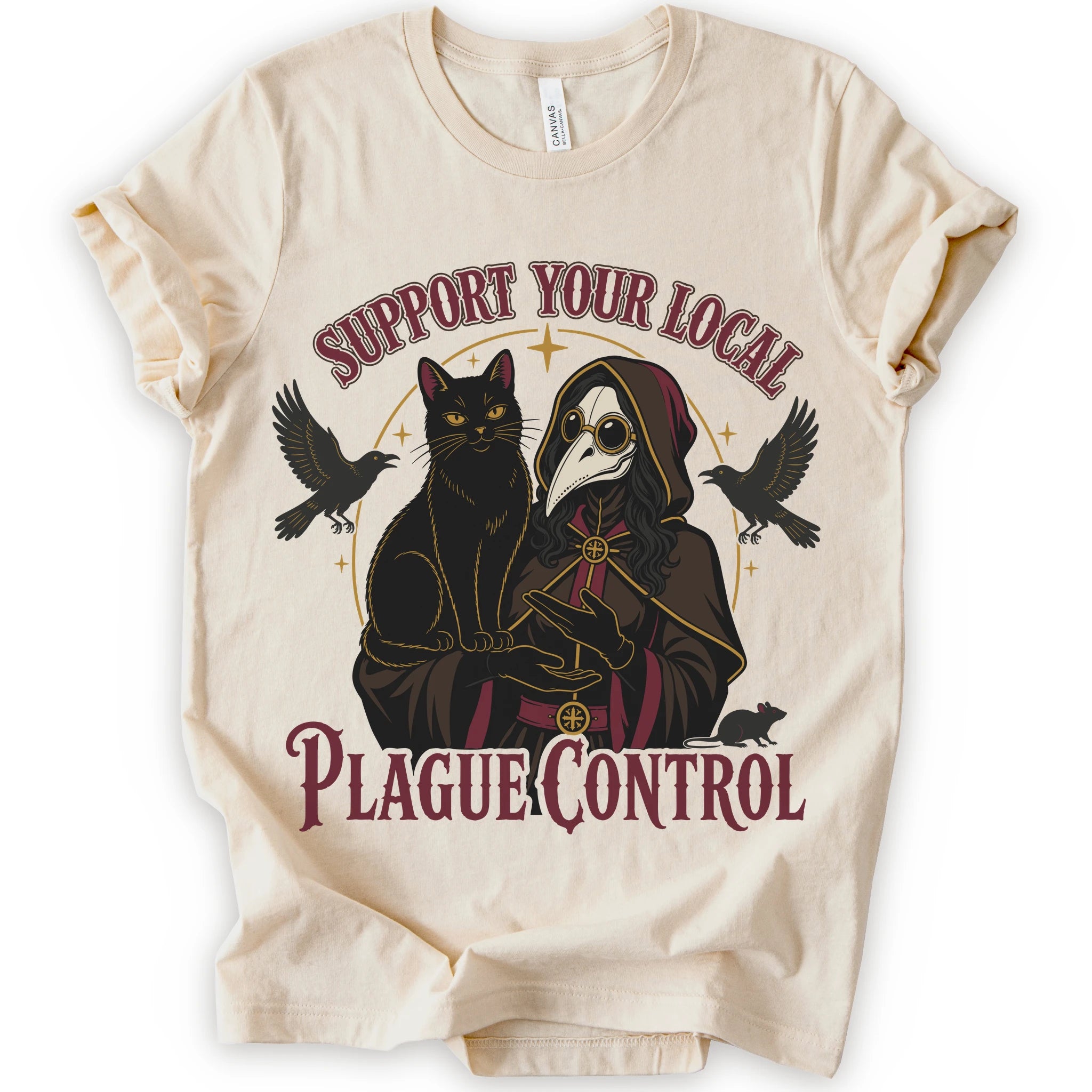 Support Your Local Plague Control Cat T-Shirt - Natural graphic t-shirt