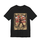 Black Tee with Vintage tarot card with a man holding a laptop, a striped cat, and text “Trusted My Boss Not My Cat”