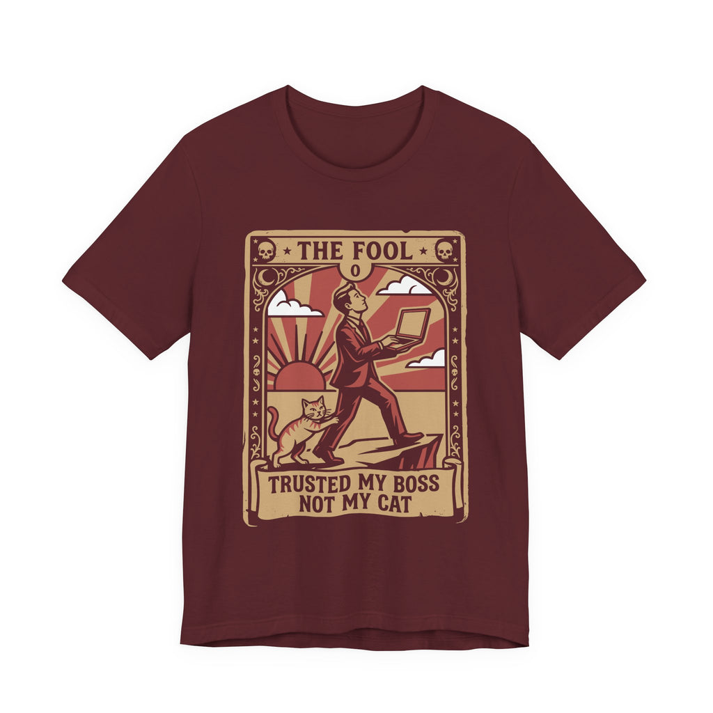 Red Tee with Trusted My Boss Not My Cat Tarot Cat Design