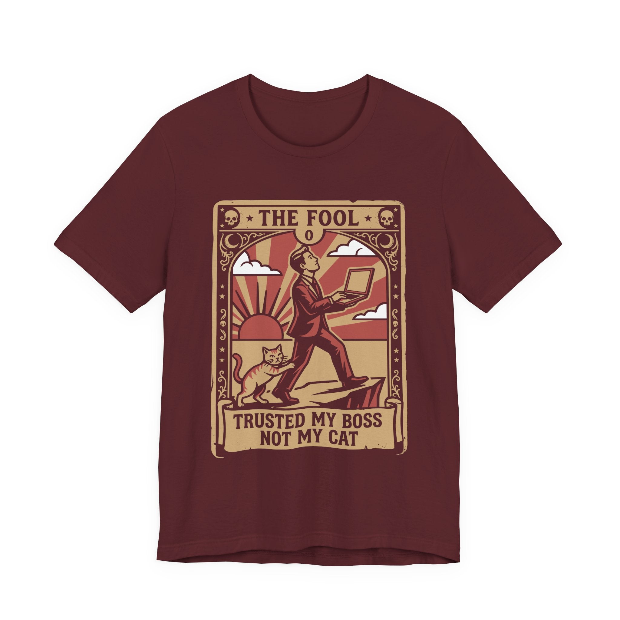 Red Tee with Trusted My Boss Not My Cat Tarot Cat Design