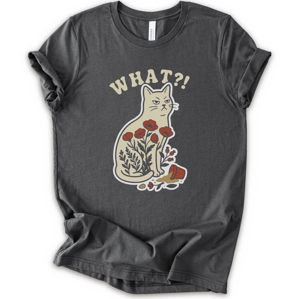 What?! Funny Cat Plant Pot Chaos T-Shirt - Asphalt graphic t-shirt