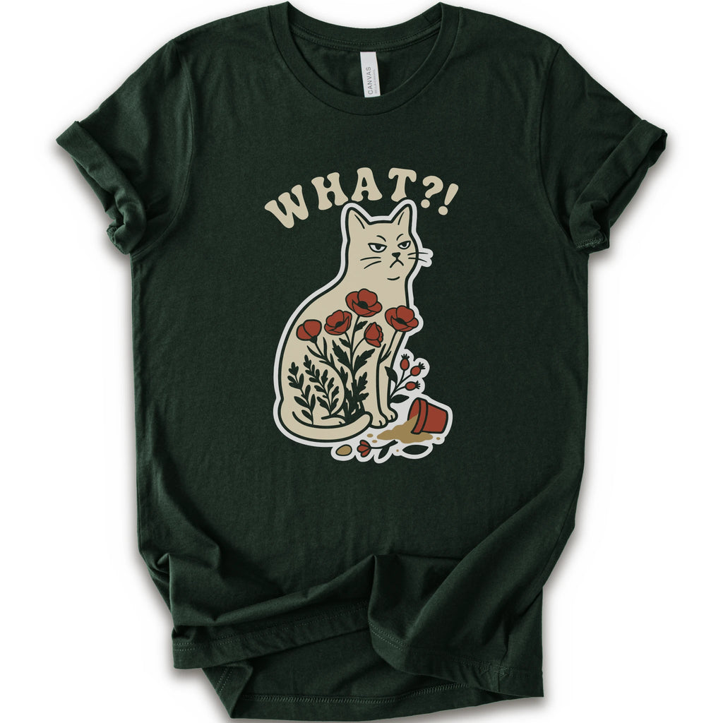 What?! Funny Cat Plant Pot Chaos T-Shirt - Forest graphic t-shirt