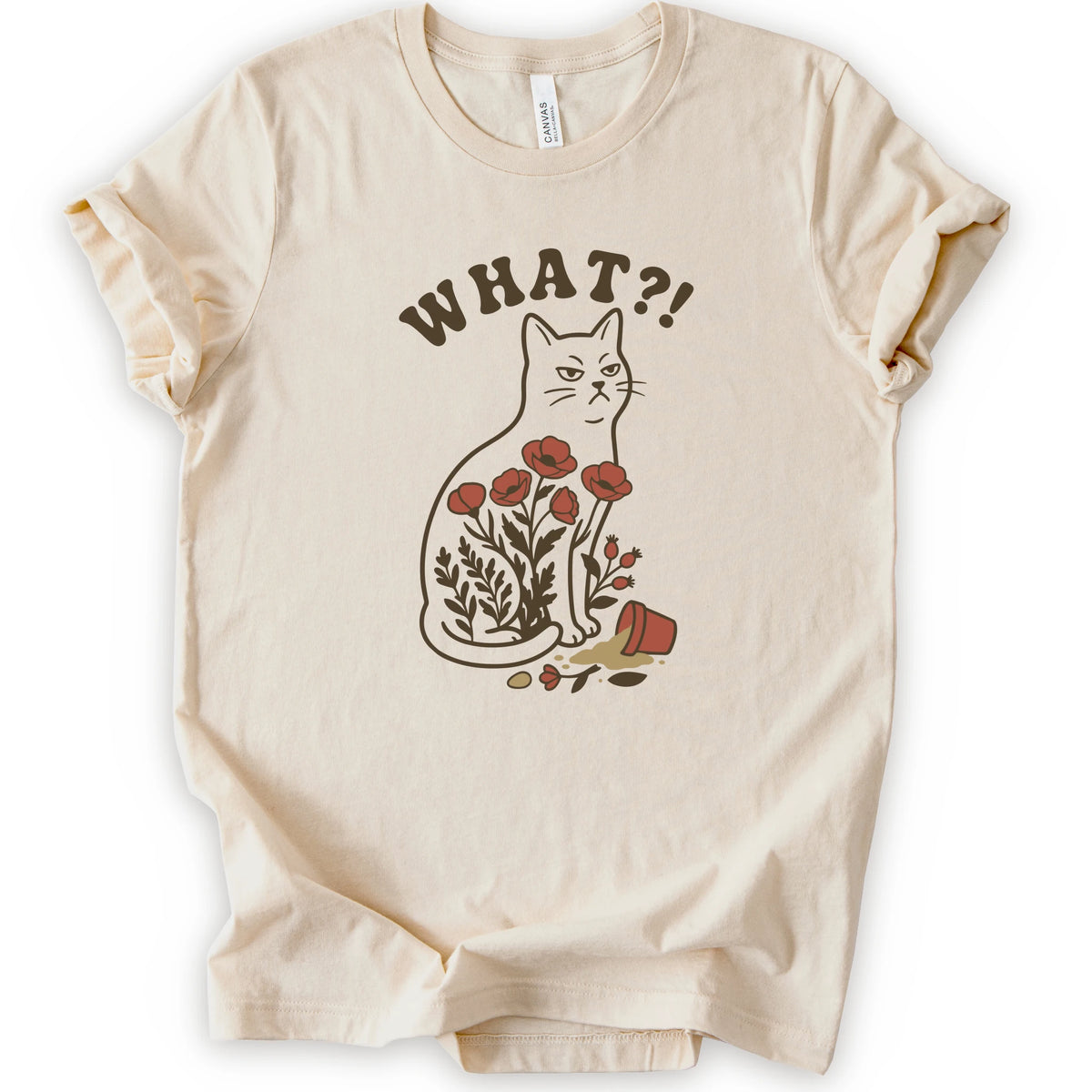What?! Funny Cat Plant Pot Chaos T-Shirt - Natural graphic t-shirt